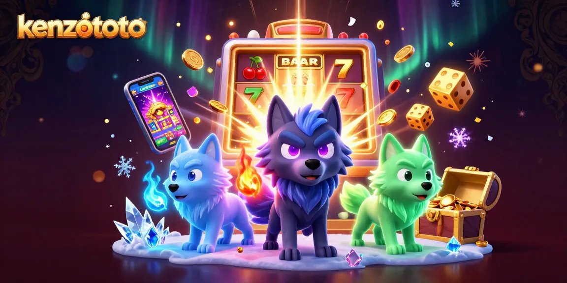 Experience the thrill of kenzototo with vibrant slot machines and glowing wolf characters.