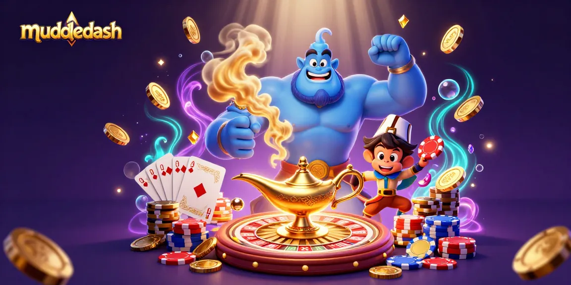 Engage in thrilling gaming action with muddledash in this vibrant, 3D casino scene.