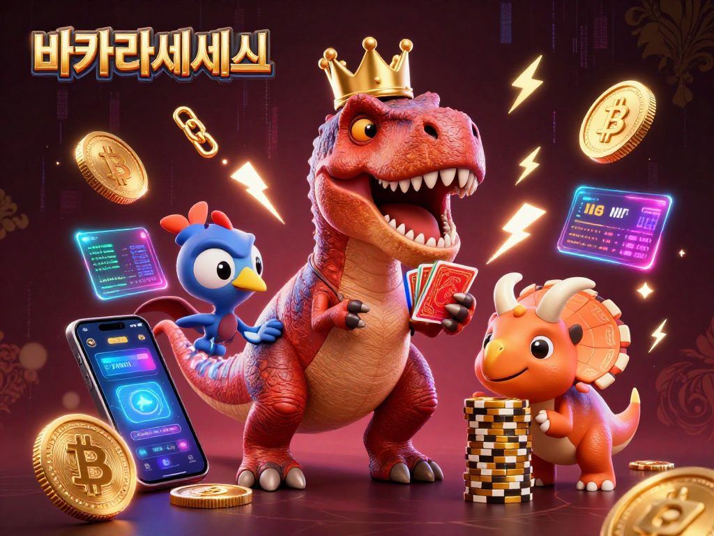 바카라사이트에서 카드 게임을 즐기며 푹 빠진 공룡 캐릭터들.