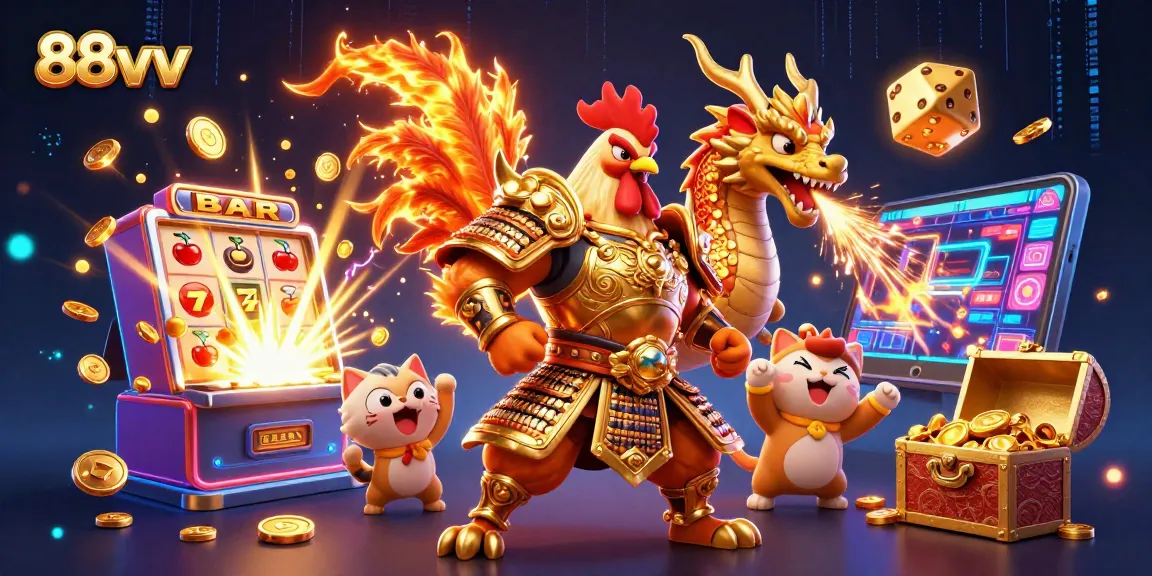 Immerse yourself in the excitement of 88vv with dynamic characters amid a jackpot explosion in this vibrant illustration.