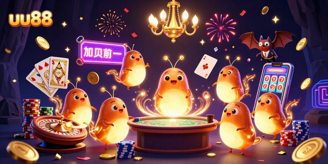 Experience winning thrills at uu88 with our enchanting glowworm casino scene illuminated by a bat dealer.