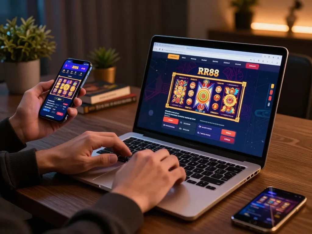 Engaging online gameplay experience with RR88 casino app on sleek laptop and smartphone