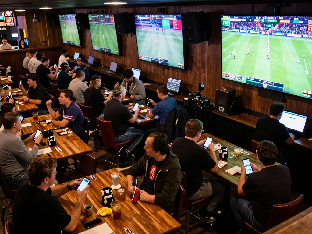 Experience cm88 sports betting excitement in a lively bar with live events on screens.