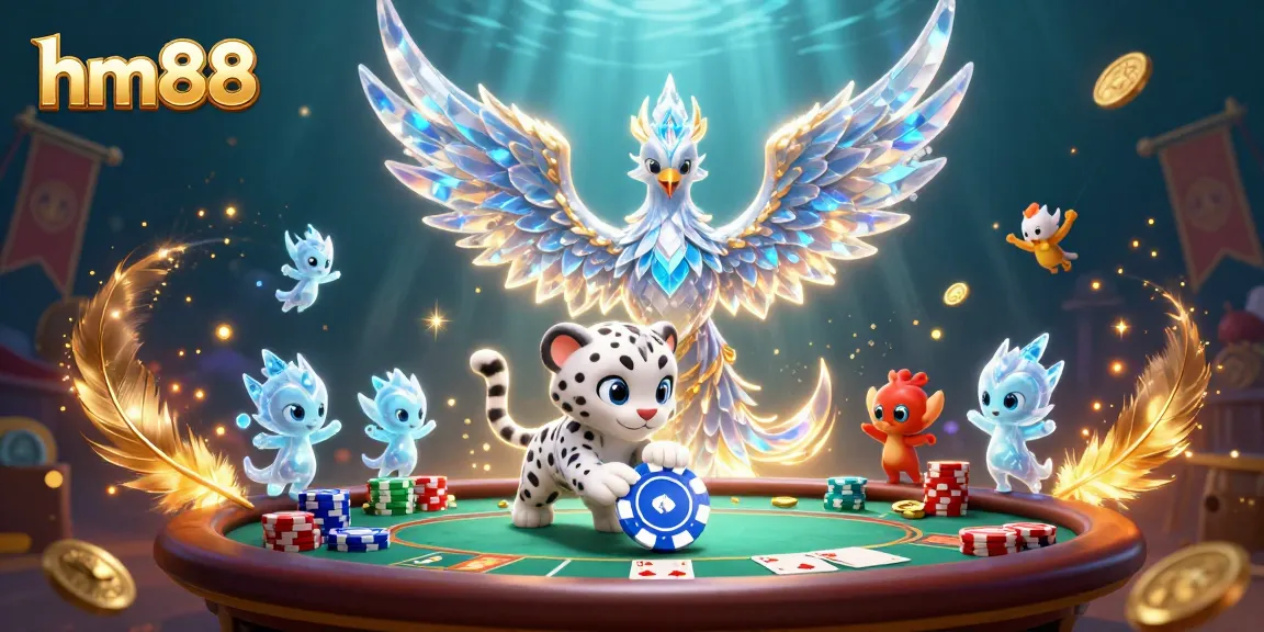 Engage in thrilling poker action at hm88 with a dazzling ice phoenix and charming snow leopard.