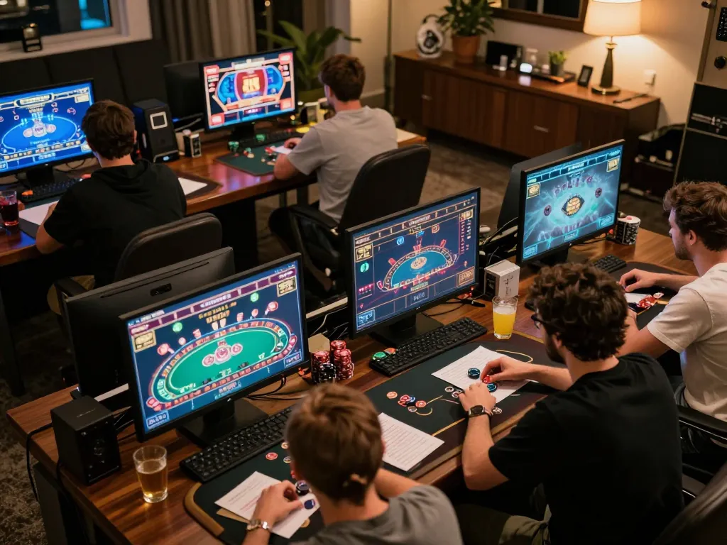 Players enjoying VN23 online poker at home, engaged and focused on their strategies.