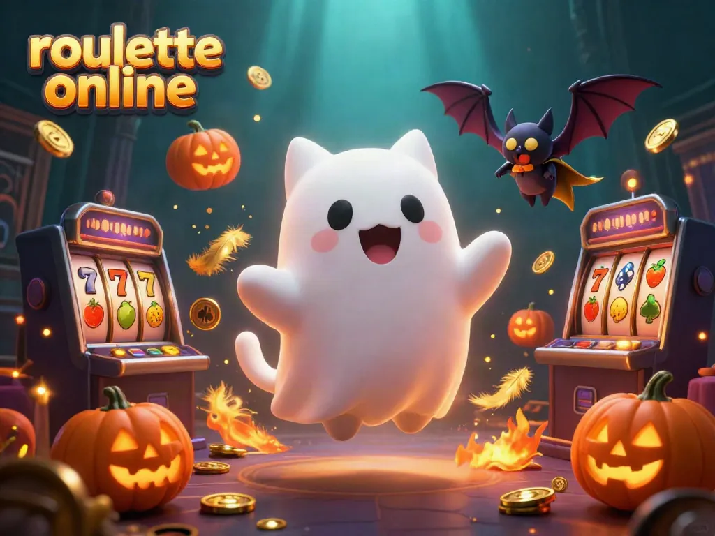 Experience thrilling roullete online with this lively 3D illustration of a friendly ghost cat and more in a haunted casino.
