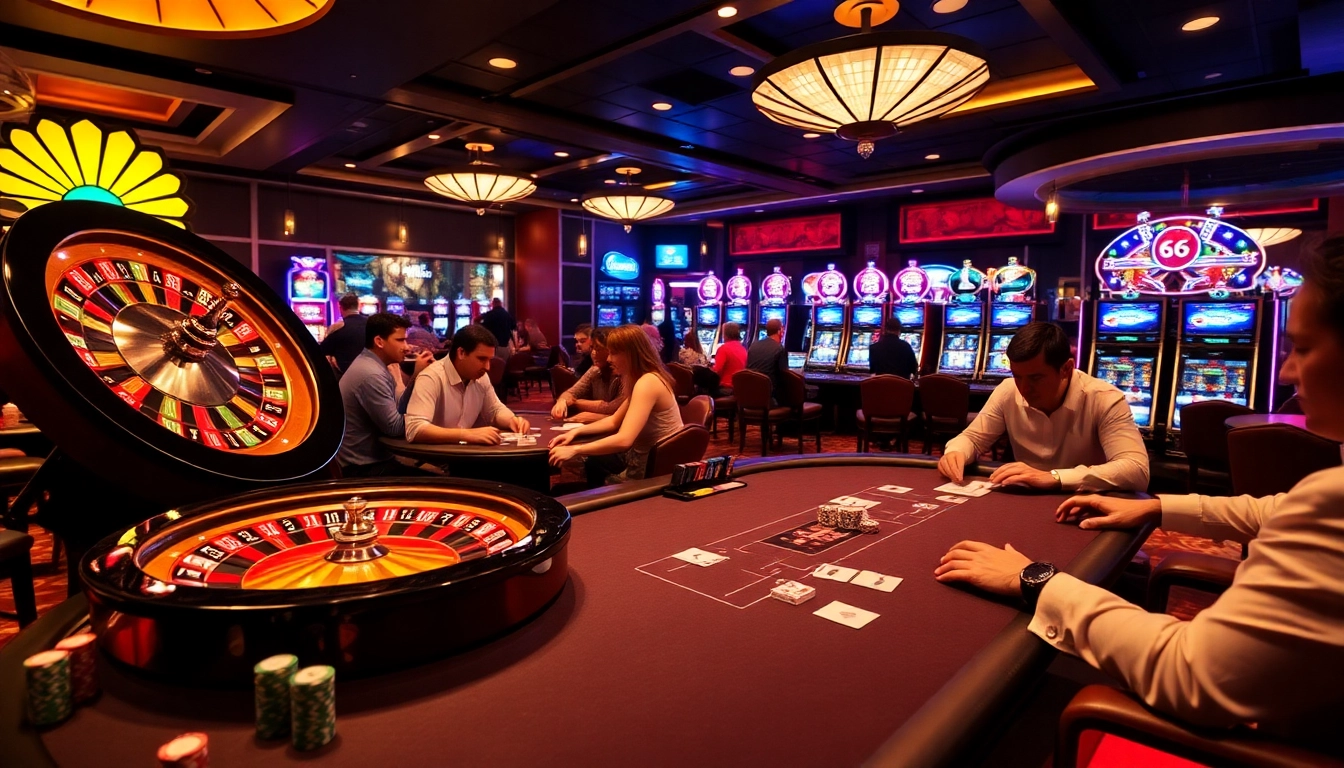 SODO CASINO 66 gaming scene with poker tables, roulette wheels, and vibrant slot machines.