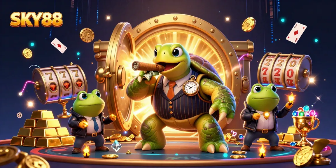Engage in thrilling gameplay at SKY88 with lively casino scenes and sparkling treasures.