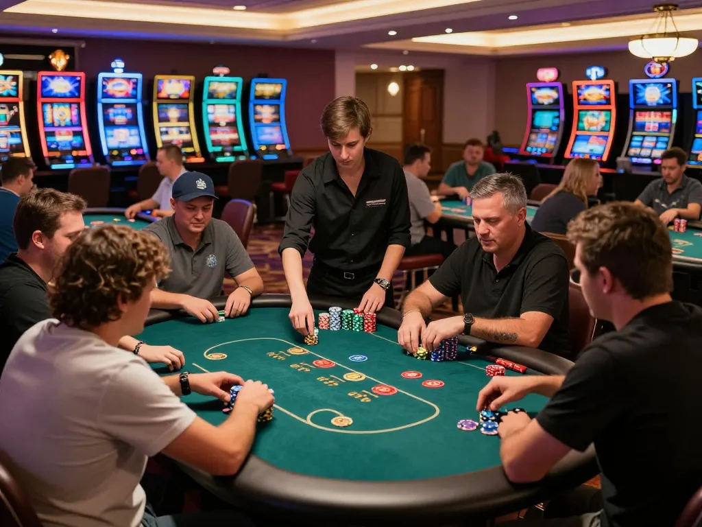 Engaging live casino scene at https://fc88bet.uk.com with players on poker tables enjoying thrilling gameplay experience