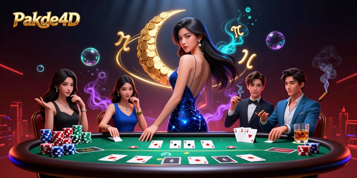 Experience thrilling gameplay with Pakde4D as elegant woman navigates a vibrant poker scene.