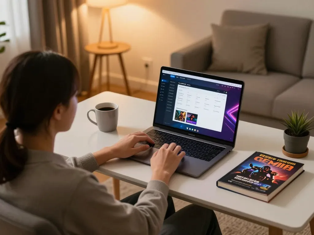 GEM88 win interface shown on a laptop during a cozy home gaming session