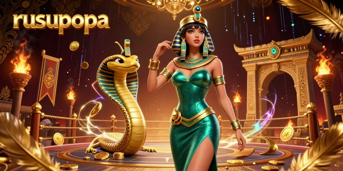 Betting on rusupopa: a 3D scene featuring a glamorous woman and her cobra companion in a vibrant casino setting.