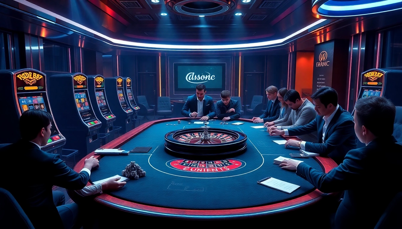 Gambling scene highlighting hidden wiki dark web elements with casino tables, chips, and excitement.