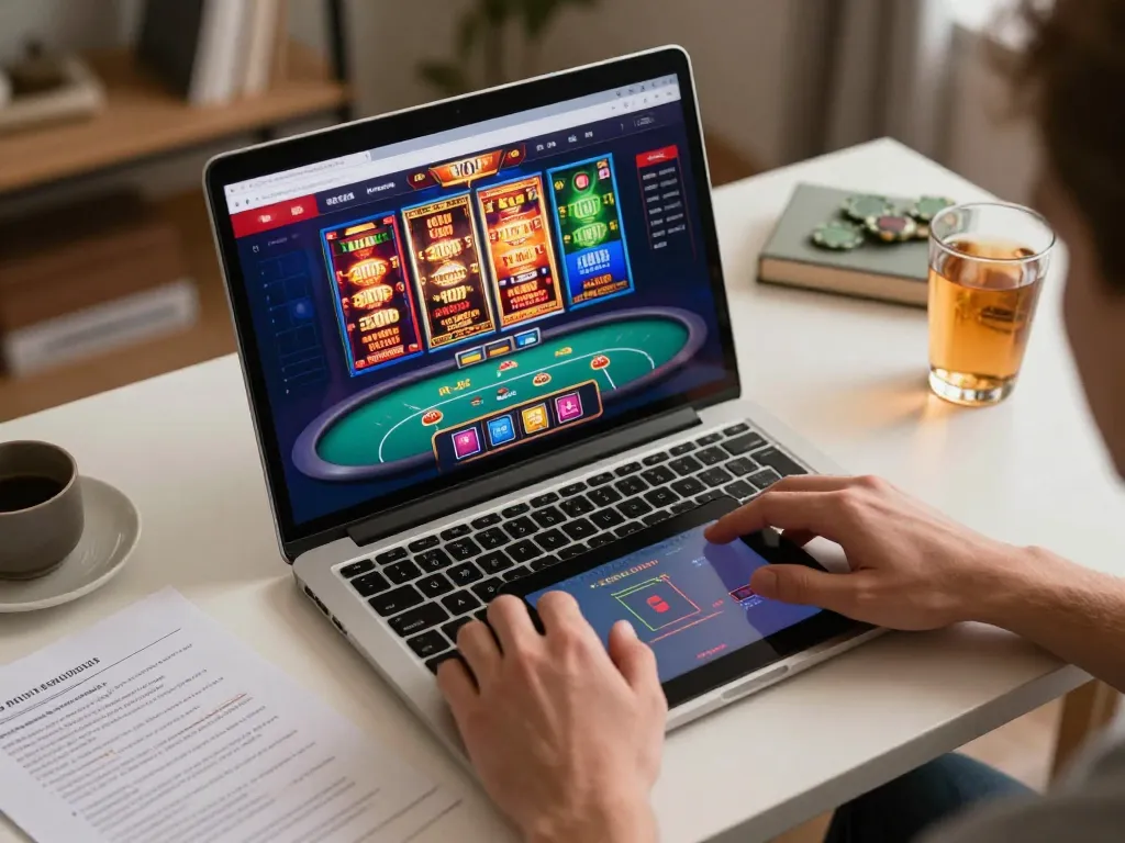 Engaging user on https://tairikvip.co placing bets on an online poker game with notes for better strategies and home ambiance.