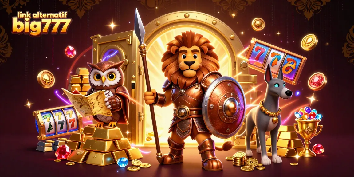 Experience thrilling gameplay at link alternatif big777 with a 3D Spartan lion and golden treasures.