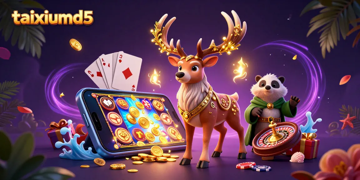 Experience exciting gameplay at taixiumd5 with a vibrant casino-themed 3D illustration.