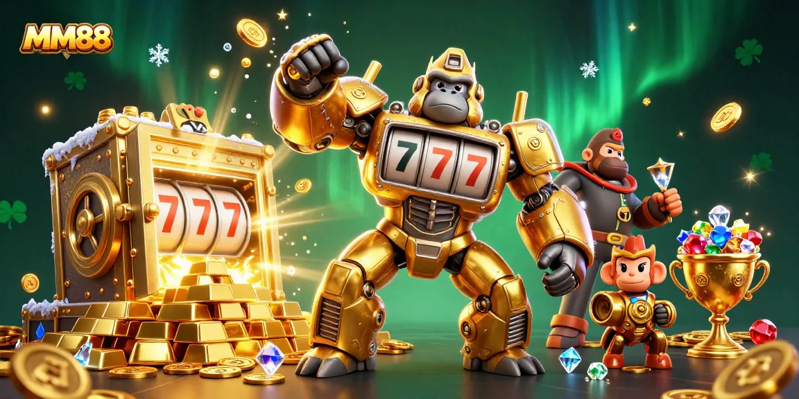 Experience the excitement of MM88 gaming with a golden gorilla mech and treasure galore!