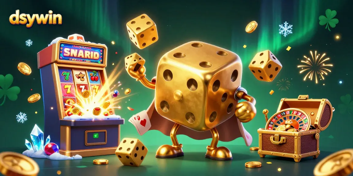 Engage with dsywin's thrilling baccarat gaming featuring gold dice golems and vibrant casino elements.