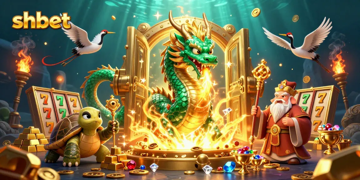 Experience excitement at shbet with a massive jade dragon and golden treasures in a vibrant casino scene.