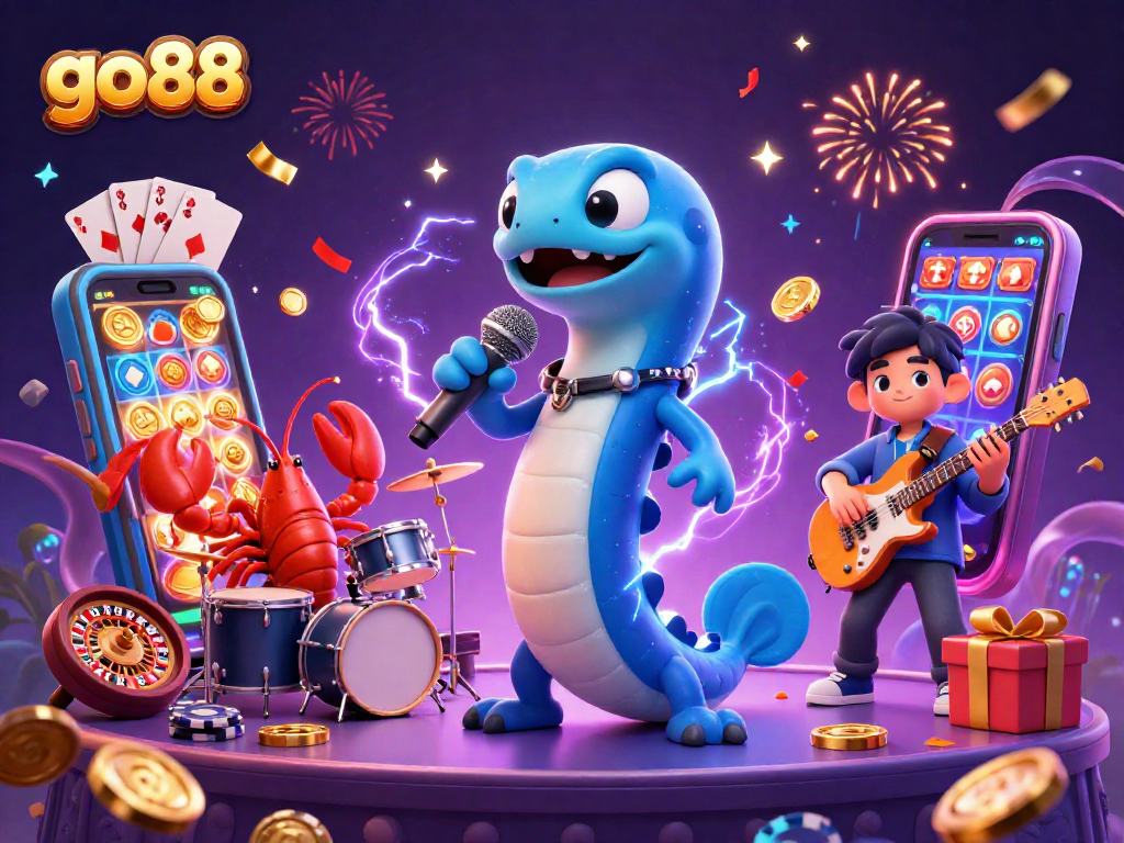 go88 showcases an electrifying 3D underwater casino scene with vibrant characters and gaming elements