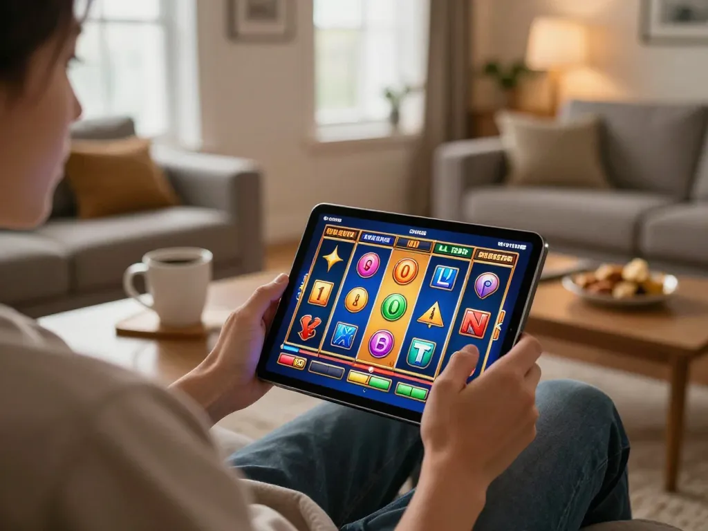 Play engaging slot games online at SC88 Com in a cozy, warm living room setting.