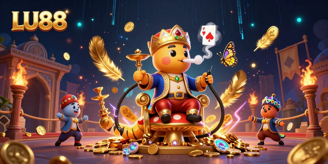 LU88 illustrates a vibrant casino scene rich with energy, showcasing poker symbols and golden treasures.