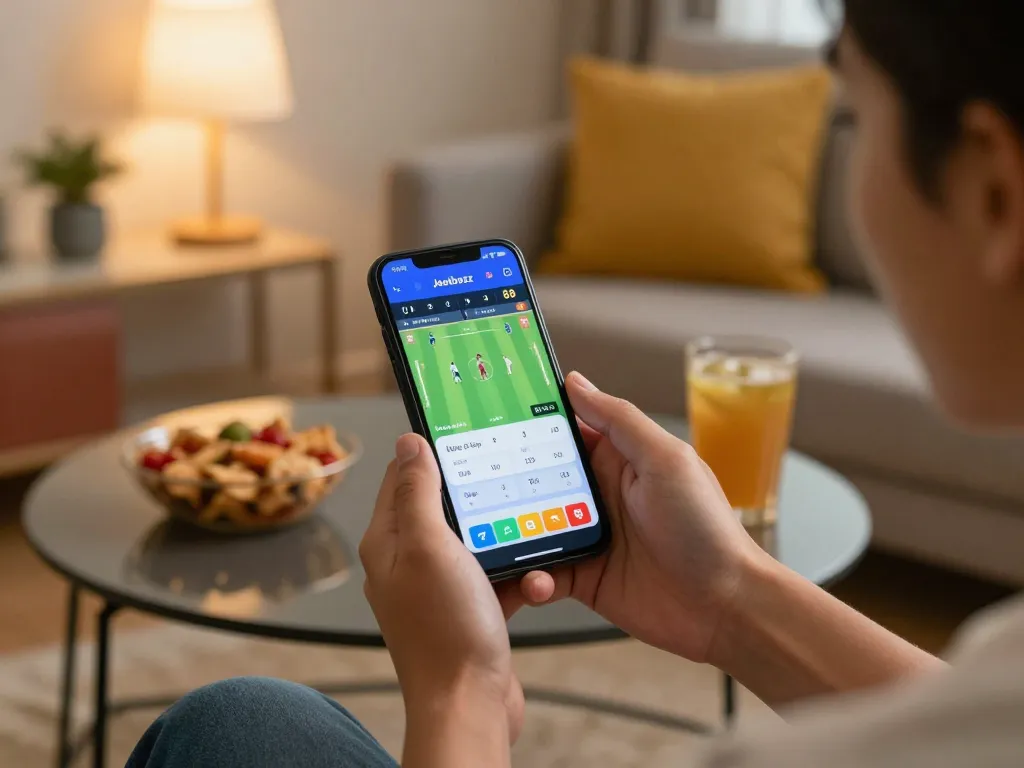 Placing bets on cricket with Jeetbuzz 88 mobile app in a cozy home environment