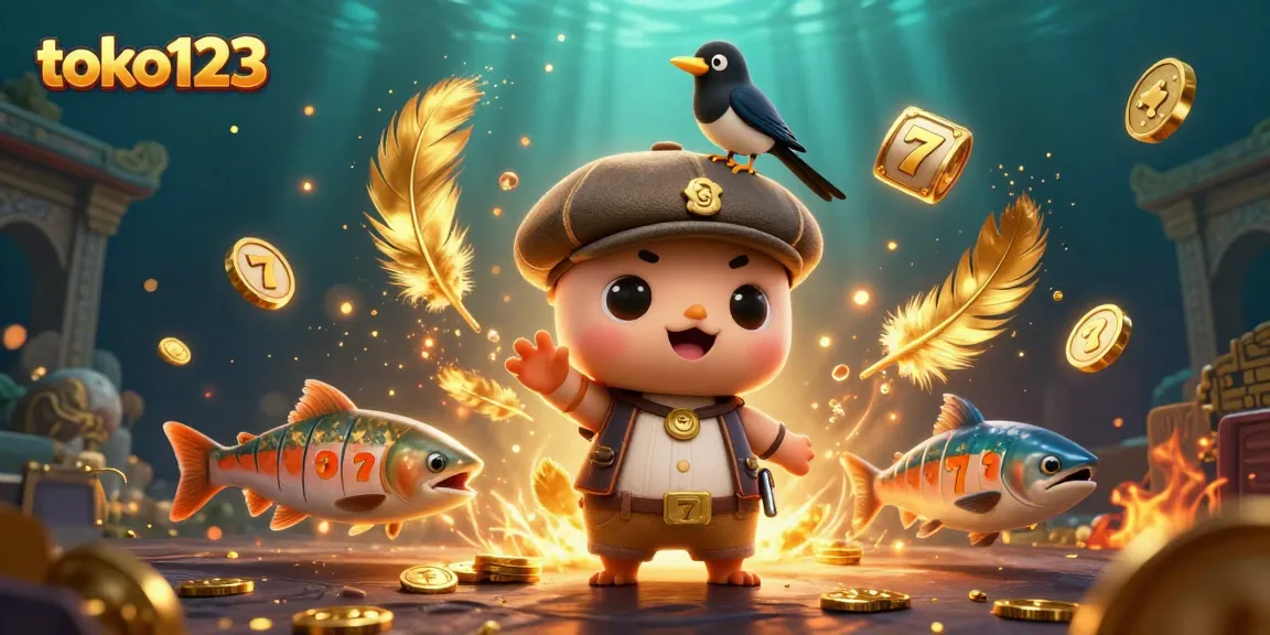 Toko123 engages players with adorable casino characters amidst vibrant slot game elements.