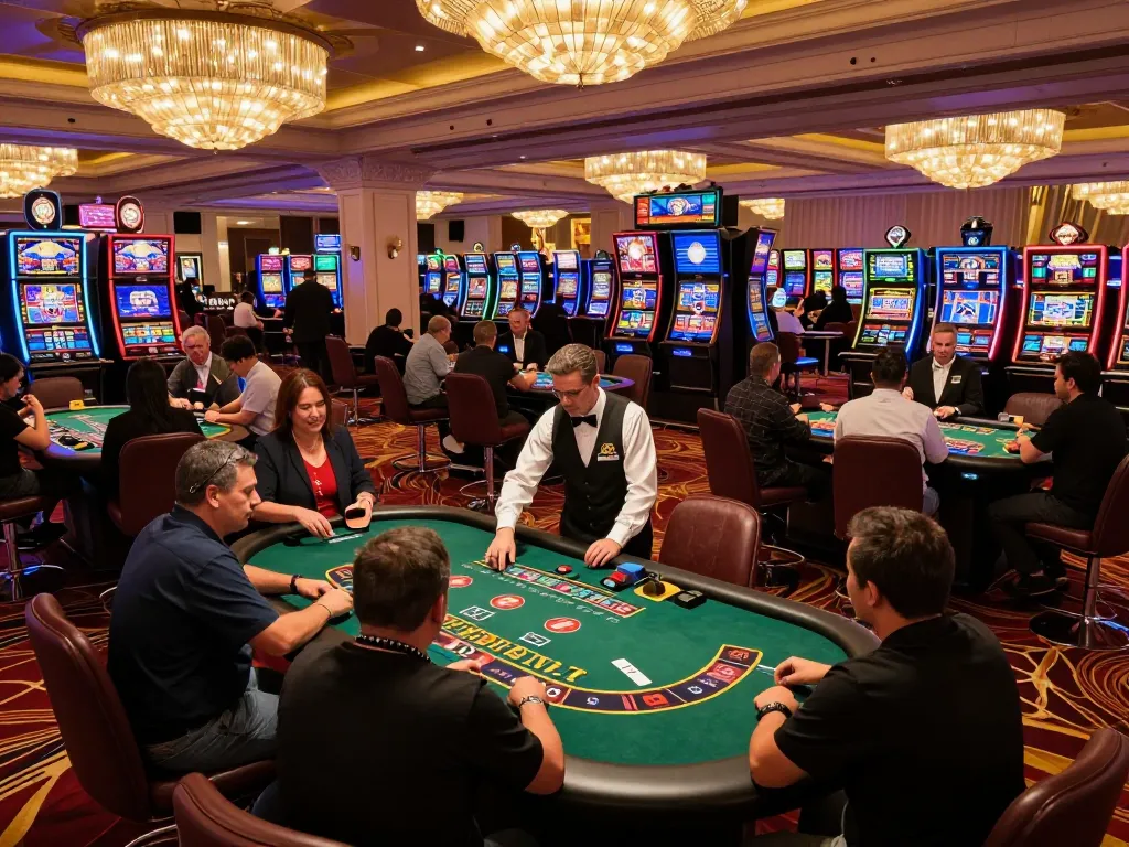 Players engaging in thrilling games on a vibrant casino floor at kp88.