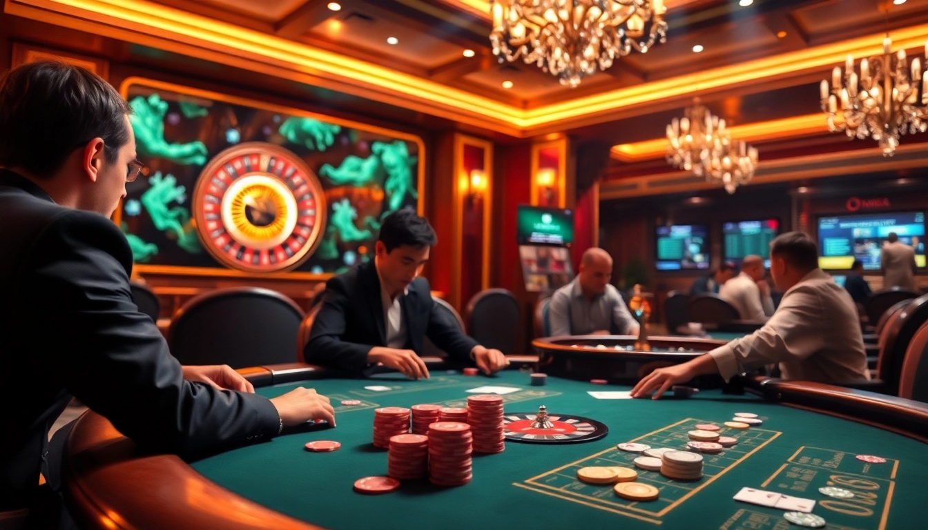 Exciting high-stakes poker game scene with vibrant colors at https://onew88.com/ for engaging online gambling.