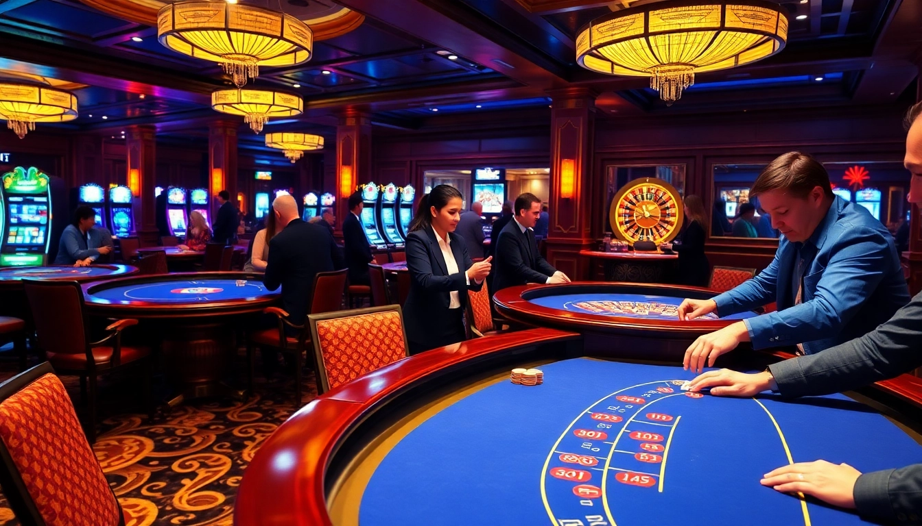 Experience thrilling games at thabet casino with lively poker tables and vibrant slot machines.