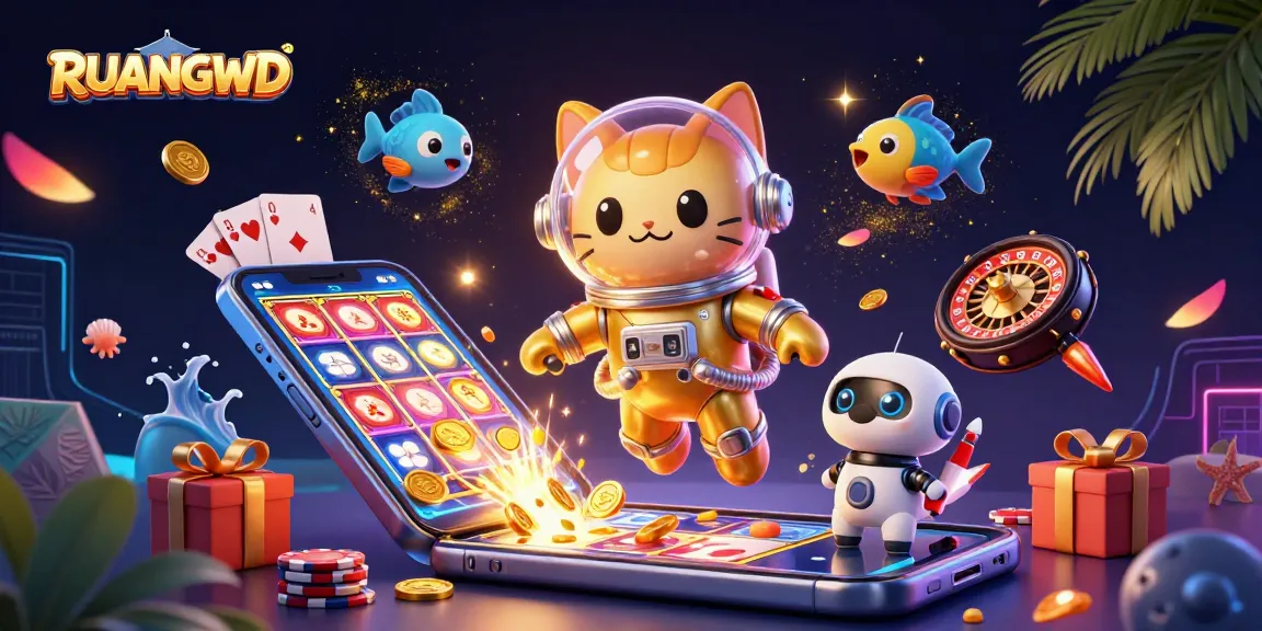 Engage in thrilling gaming at RUANGWD with vibrant slot machines and cosmic characters.