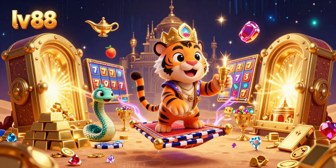 Engage with the exciting world of lv 88, showcasing a vivid casino scene filled with treasures and game elements.