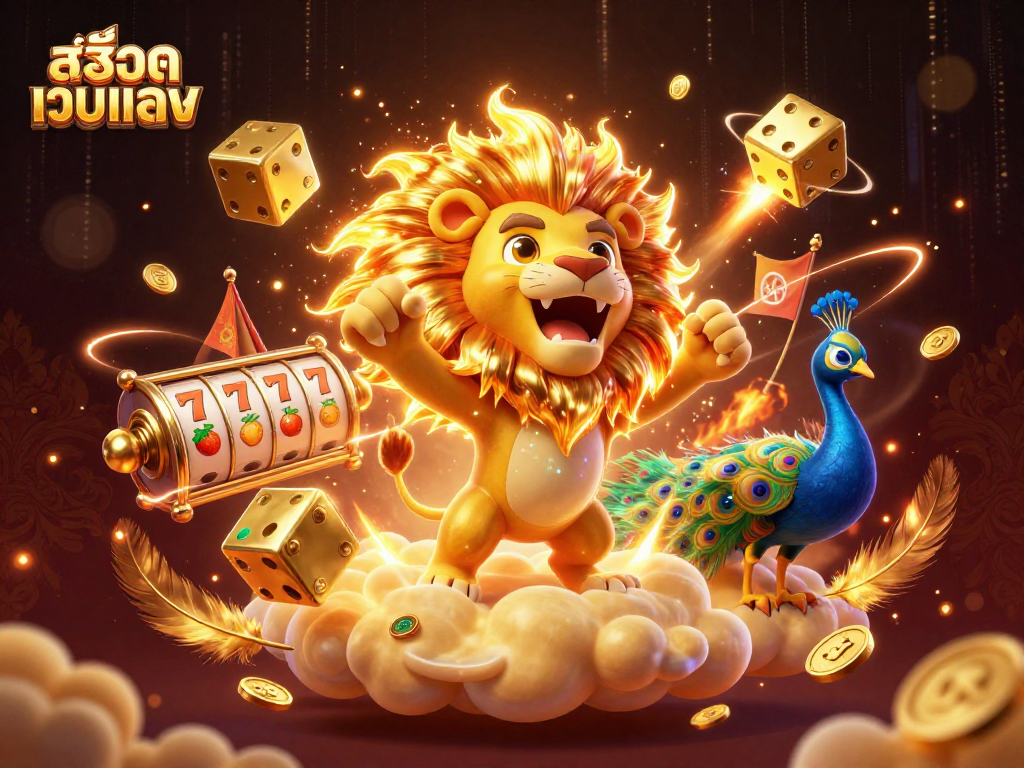 Experience thrills with สล็อตเว็บตรง featuring lively 3D characters and slot elements in vibrant casino scene.