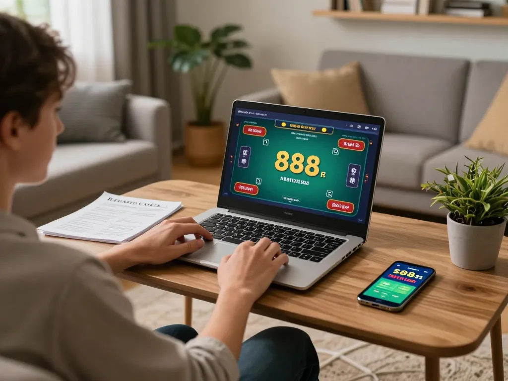 Engaging in online poker at sc88.com with a relaxed home gaming setup, showcasing strategy and comfort.
