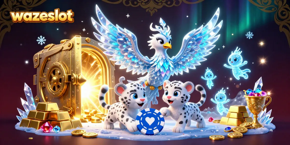 Play high-stakes slots with WAZESLOT's dazzling 3D illustration featuring vibrant characters and treasures.
