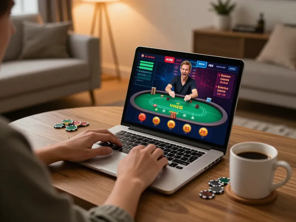 Engaging online casino gameplay on vk88 poker table with strategic insights visible