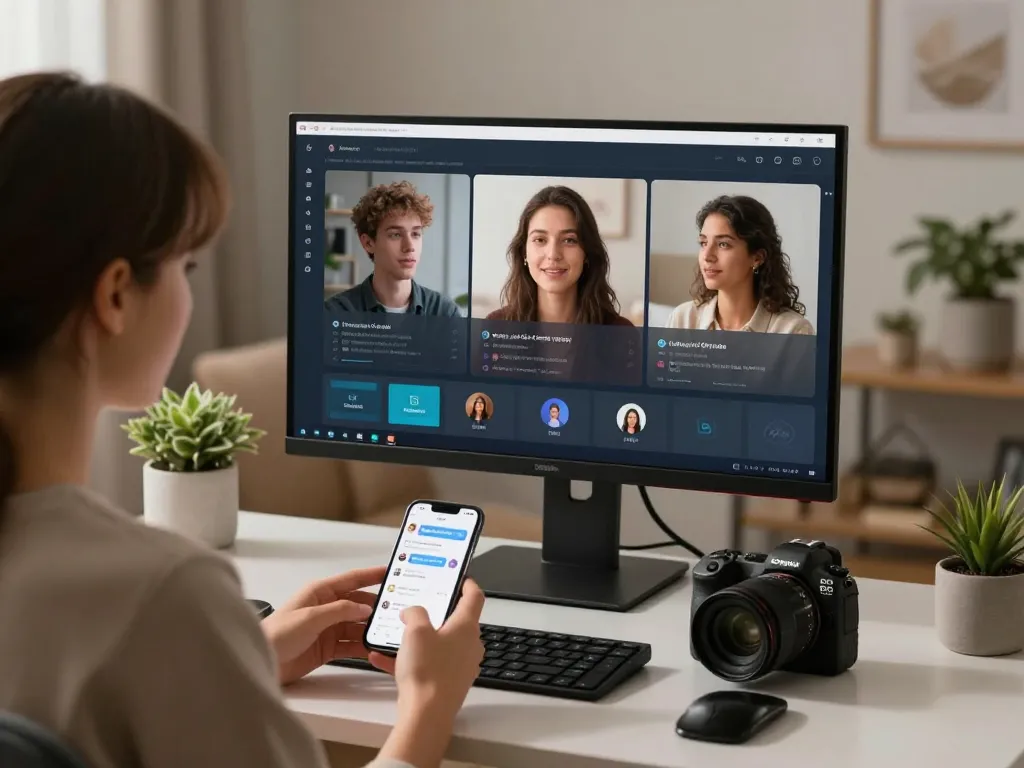 Engaging ai sex chat scenario with interactive virtual companion on sleek monitor.