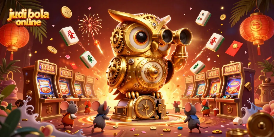Engage in judi bola online with a golden owl observing the thrilling casino atmosphere.