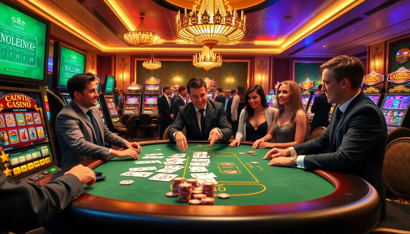 Players enjoying a thrilling game experience at https://u888f.design/ with vibrant casino elements and excitement.