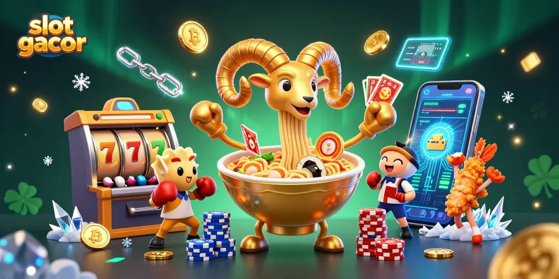 Experience slot gacor excitement with a vibrant 3D illustration of animated casino characters and crypto elements.