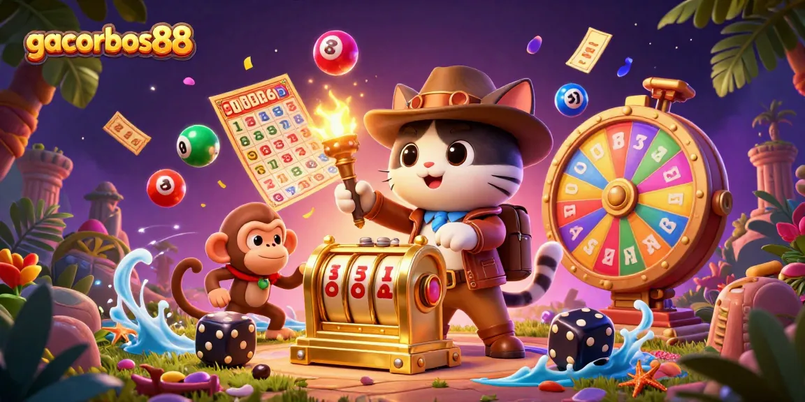 Experience thrilling gameplay with gacorbos88 as cats and monkeys uncover golden slot treasures