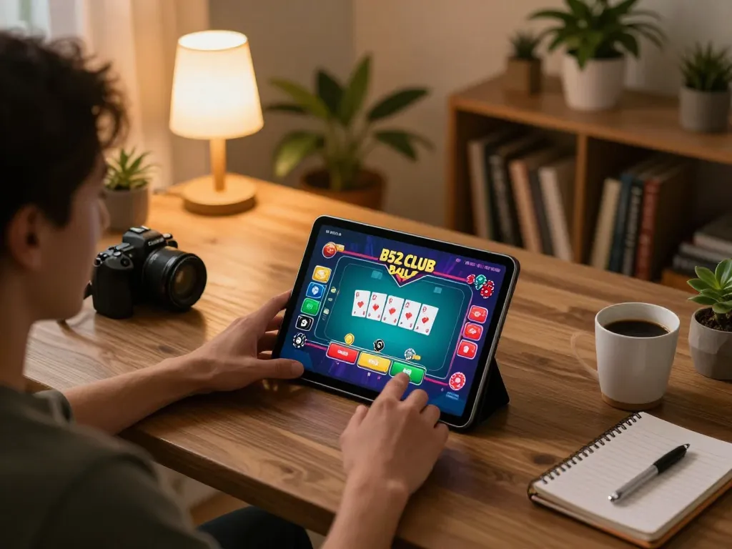 B52 CLUB poker game interface being played on a tablet, showcasing engaging gameplay.