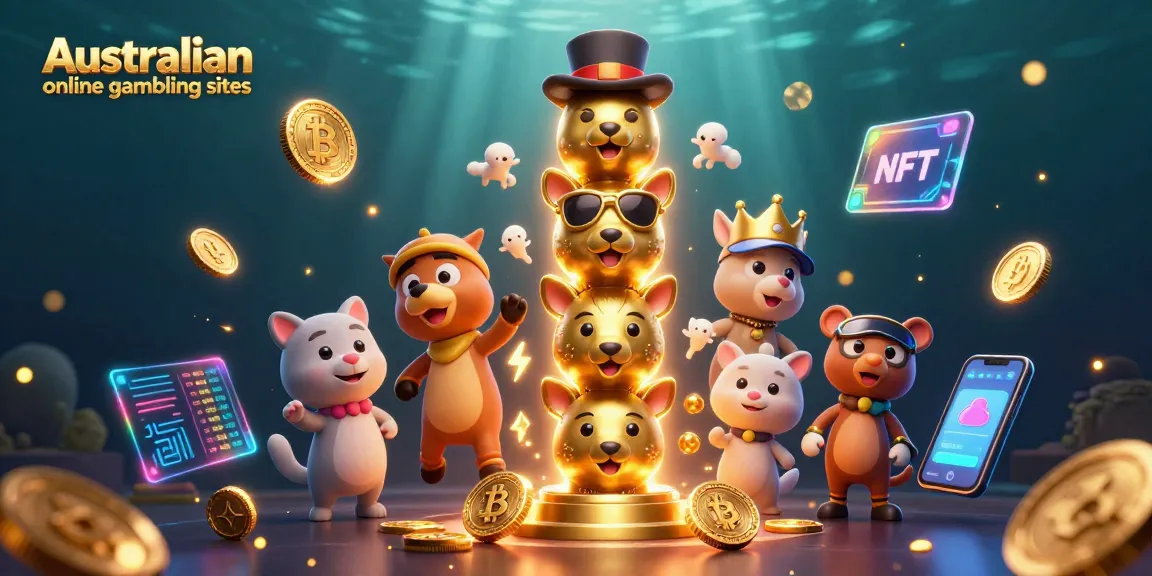 View vibrant 3D illustration of Australian online gambling sites with a glowing totem and digital assets, celebrating crypto gaming.
