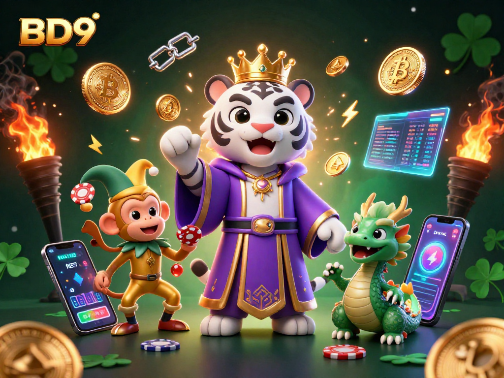 Engage in stunning BD9 gaming adventures with a vibrant scene showcasing a tiger, monkey, and jade dragon.
