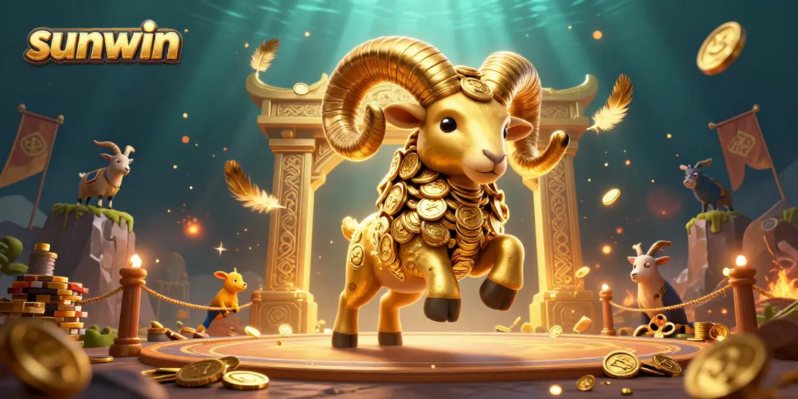 Experience thrilling gaming at Sunwin with a golden ram charging through a dynamic jackpot arena.