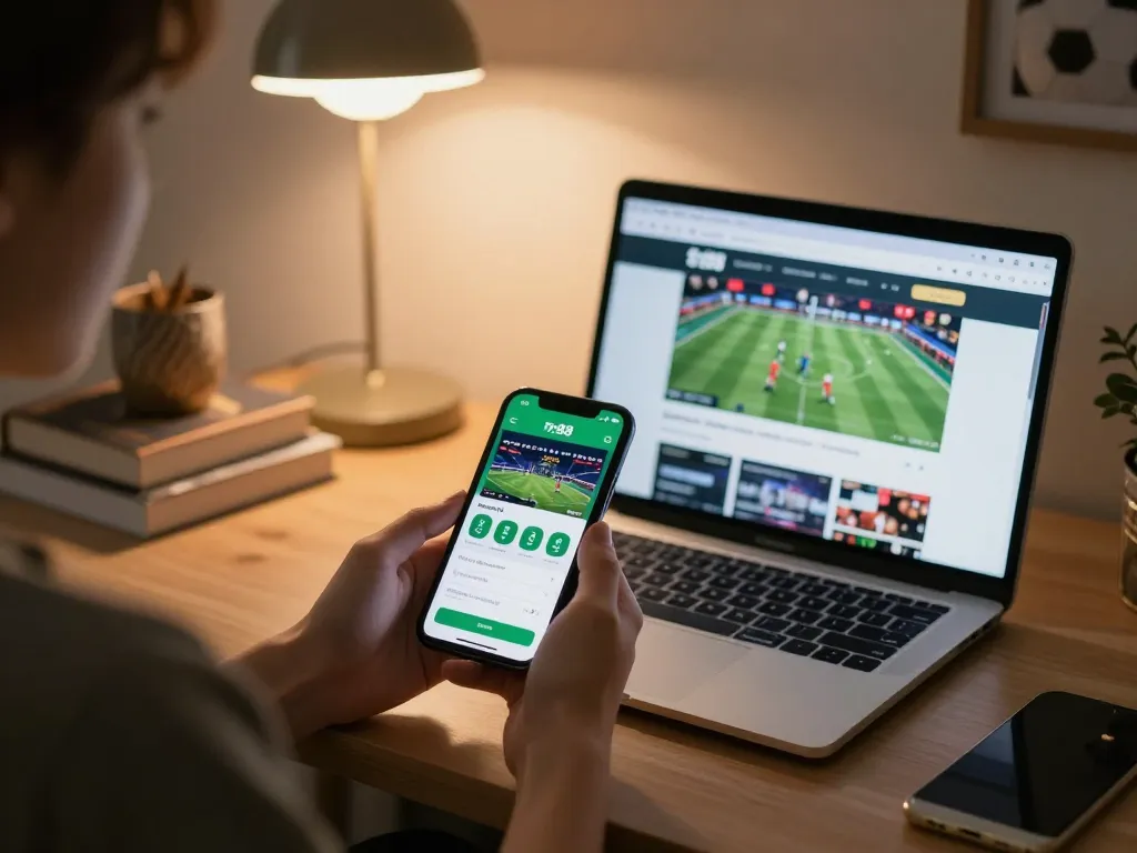 Placing live bets on Tr88's mobile app in a cozy home gaming setup.