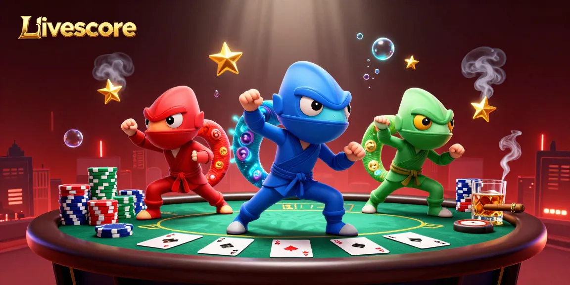 Experience Livescore with vibrant 3D chameleon ninjas showcasing casino thrills in a dynamic scene.