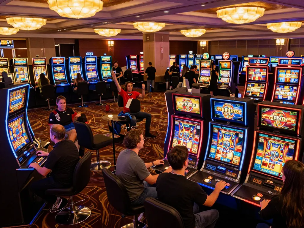 Players engaging with vibrant slot machines showcasing the excitement of their gaming experience at Fokus77.