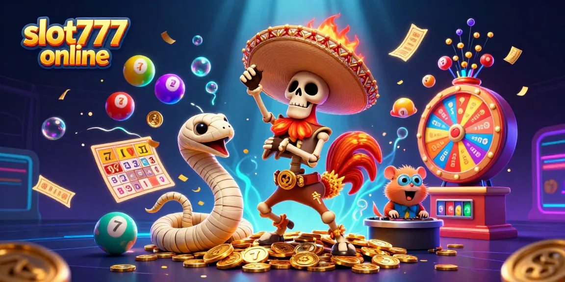 Experience the excitement of slot777 online with a vibrant scene of characters celebrating wins amid dynamic casino elements.